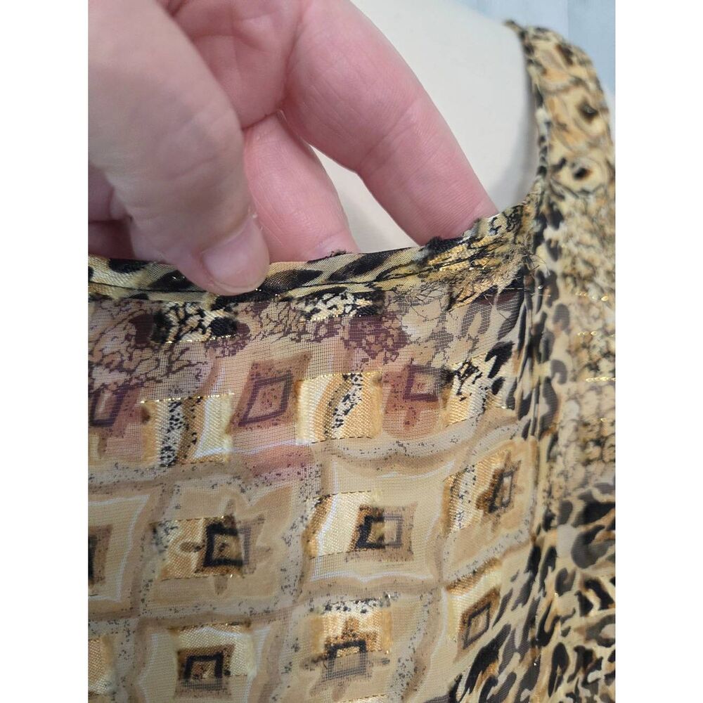 VTG Dotti Sheer Gold Cheetah Leopard Geometric Print Shift Dress Sz. M - Picture 9 of 11